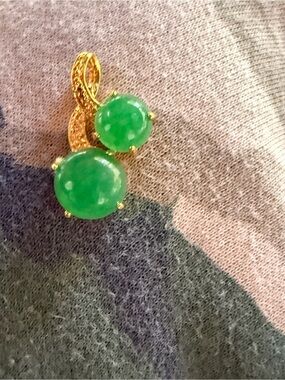 Gold and Jade Green Double Orb Pendant - Women Jewelry